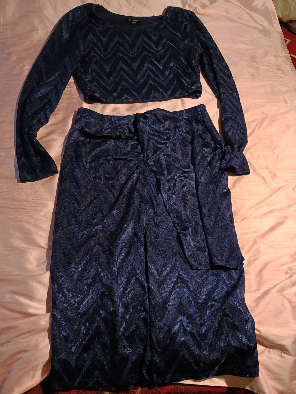 City Studio Navy Chevron Two-Piece Skirt Set